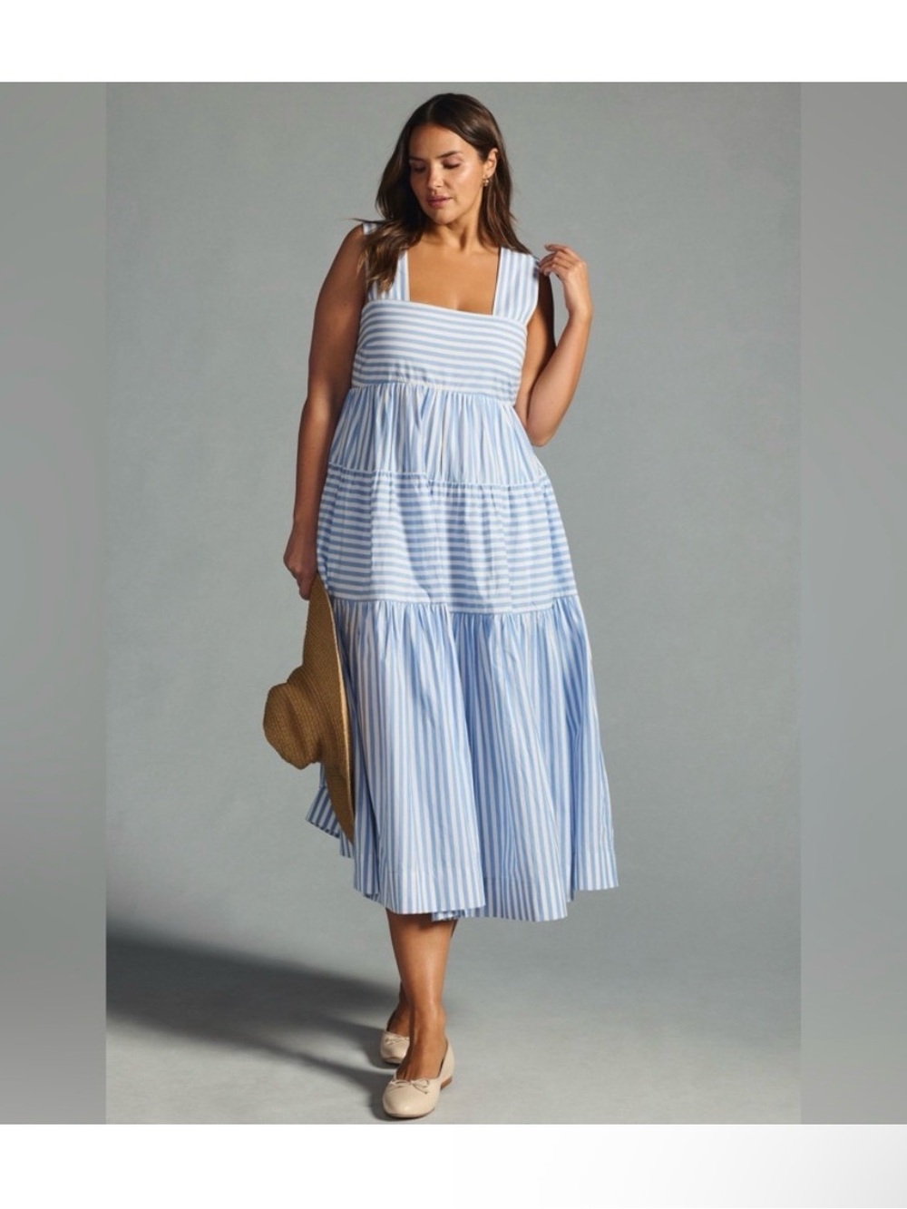 Anthropologie Helena Square-Neck Tiered Midi Dress babydoll - Picture 3 of 6